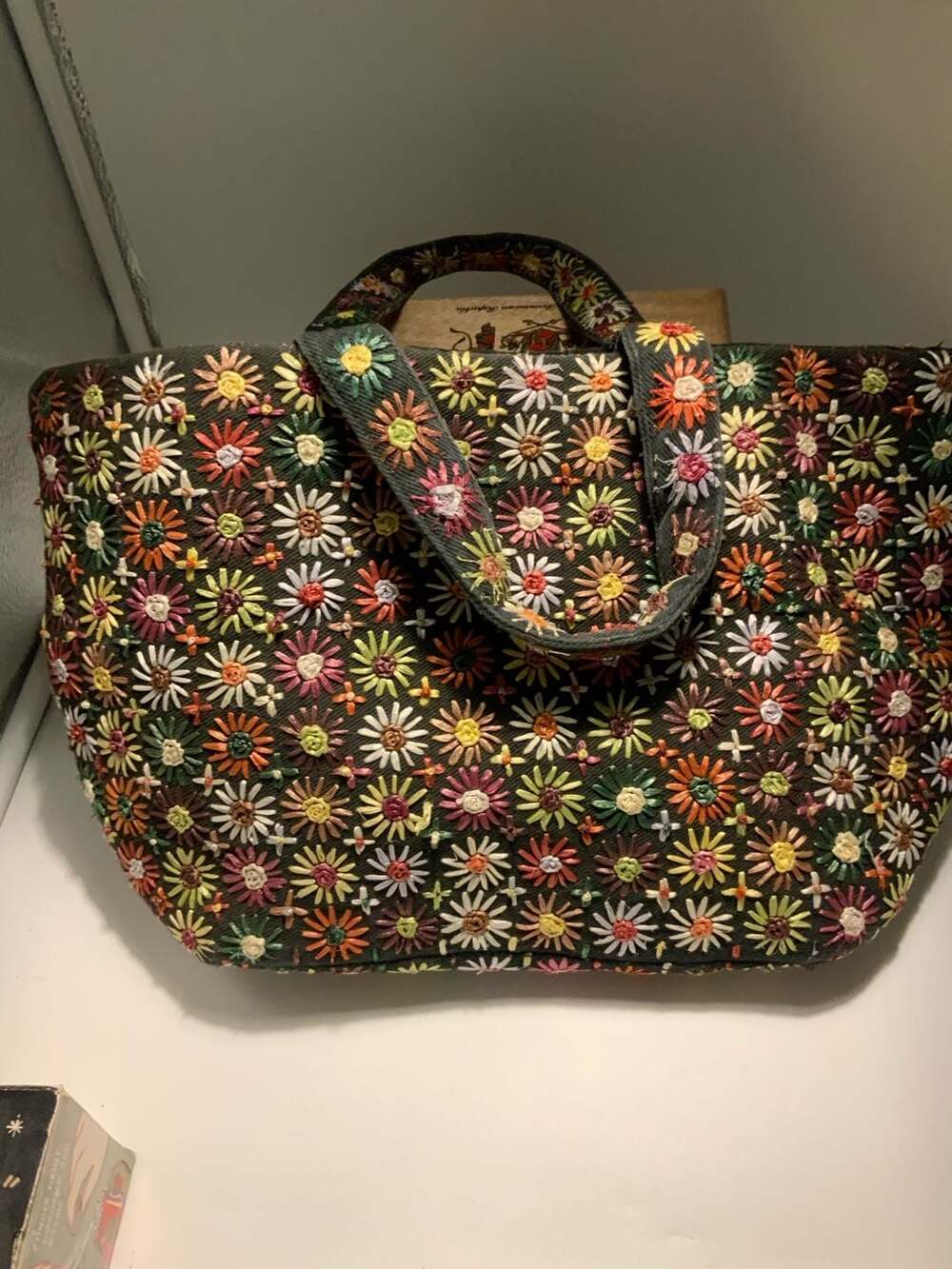 Braciano Vintage Floral Embroidered Bohemain Canvas Mini Tote Bag
